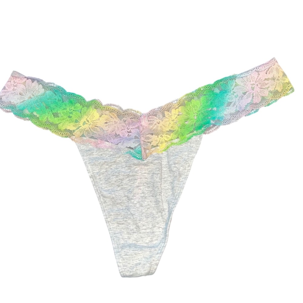 Pink Victoria's Secret Rainbow Lace Thong Panty XXL